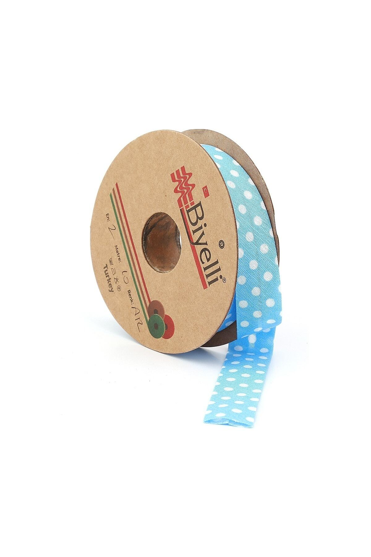 Biyelli Mavi, Puantiyeli Pamuk (Koton) Biye 2Cm Eninde 25Mt (A12)