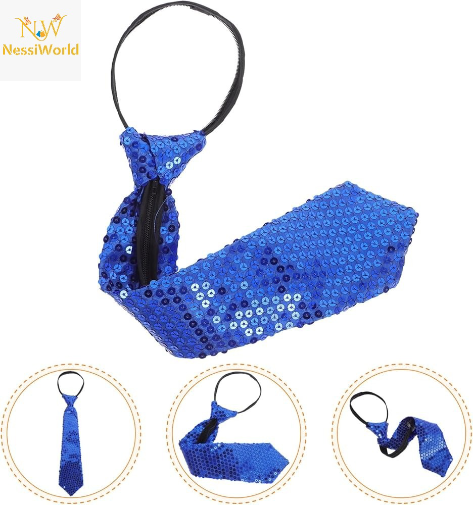 Mavi Pul Payetli Işıltılı Parti Kravatı 33 cm