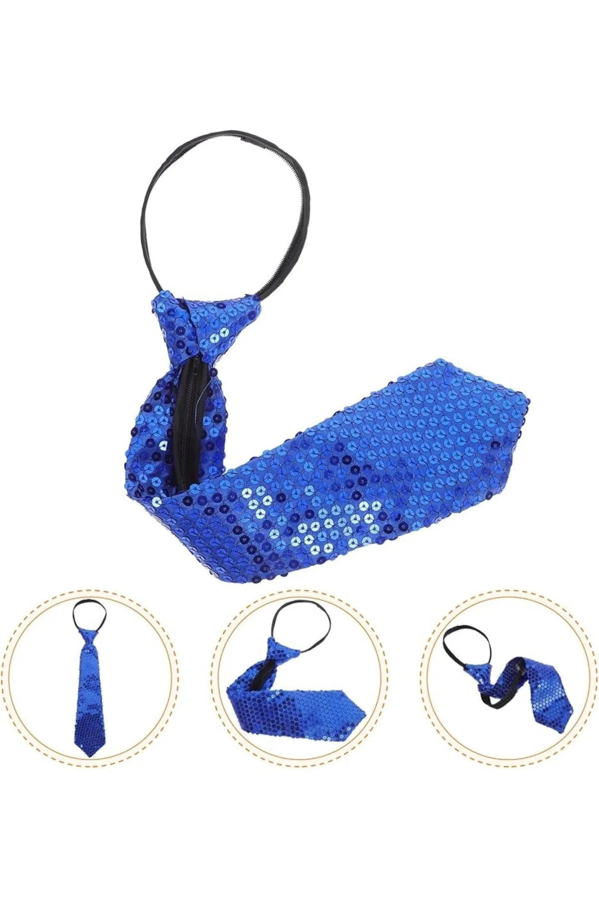 Mavi Pul Payetli Işıltılı Parti Kravatı 33 Cm - Lisinya