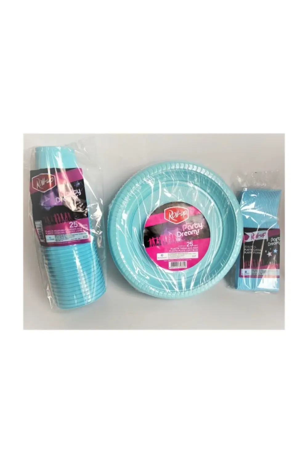 Mavi Renk 25 Li Plastik Bardak Çatal Tabak