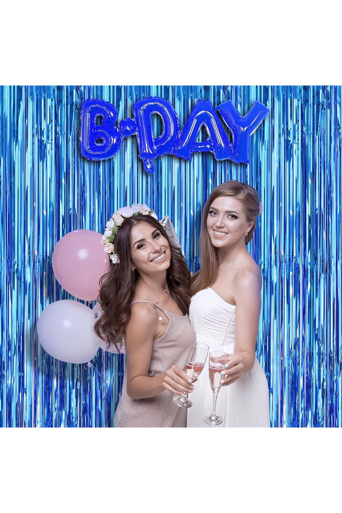 Ok Aksesuar Mavi Renk Ekstra Metalize Parlak Saçaklı Arka Fon Perde İthal A K