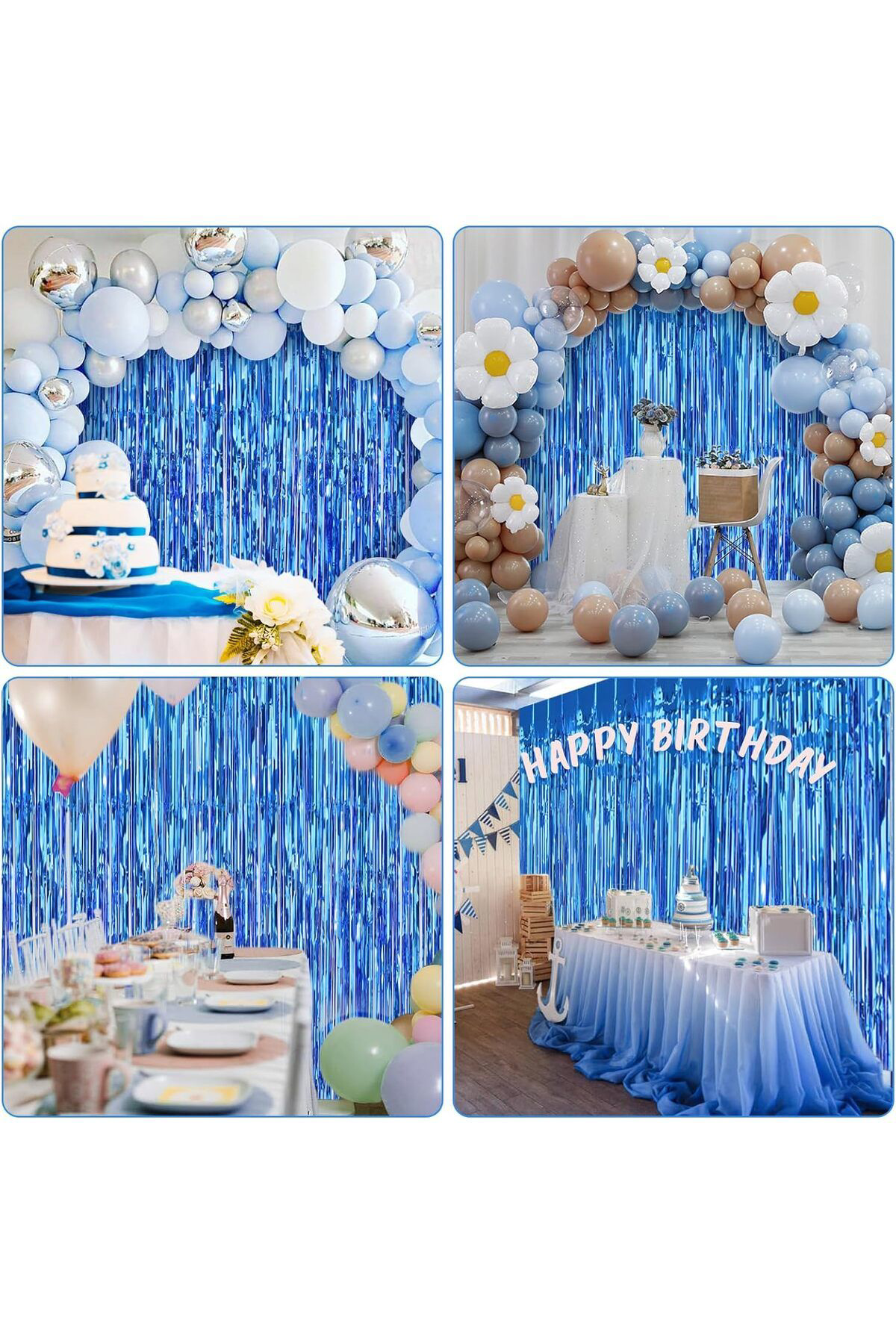 Ok Aksesuar Mavi Renk Ekstra Metalize Parlak Saçaklı Arka Fon Perde İthal A K