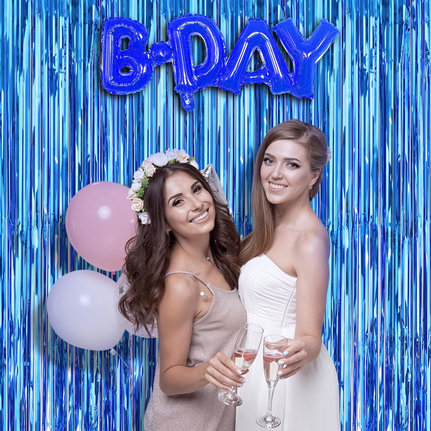 Mavi Renk Ekstra Metalize Parlak Saçaklı Arka Fon Perde İthal A K