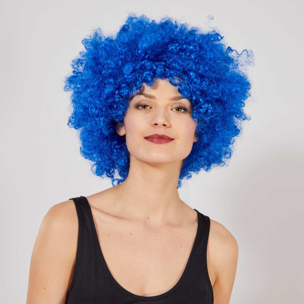Mavi Renk Kıvırcık Afro Bonus Peruk Mavi Renk Kıvırcık Afro Bonus Peruk