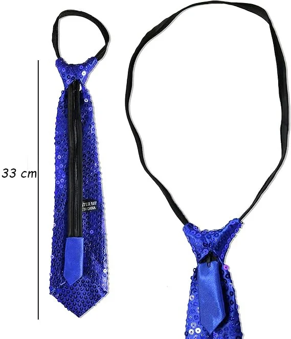 Mavi Renk Pul Payetli Işıltılı Parti Kravatı 33 Cm