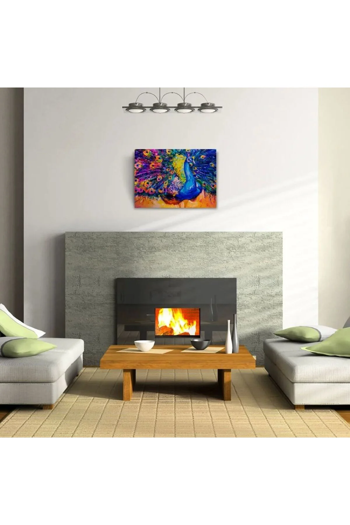 Mavi Renkli Tavus Kuşu Yağlıboya Kanvas Tablo 50 x 70