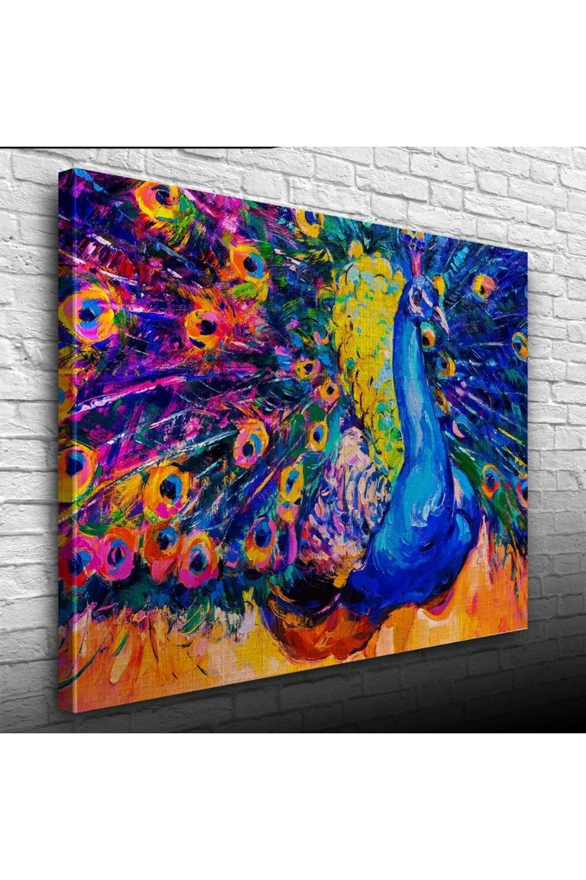 Mavi Renkli Tavus Kuşu Yağlıboya Kanvas Tablo 50 x 70
