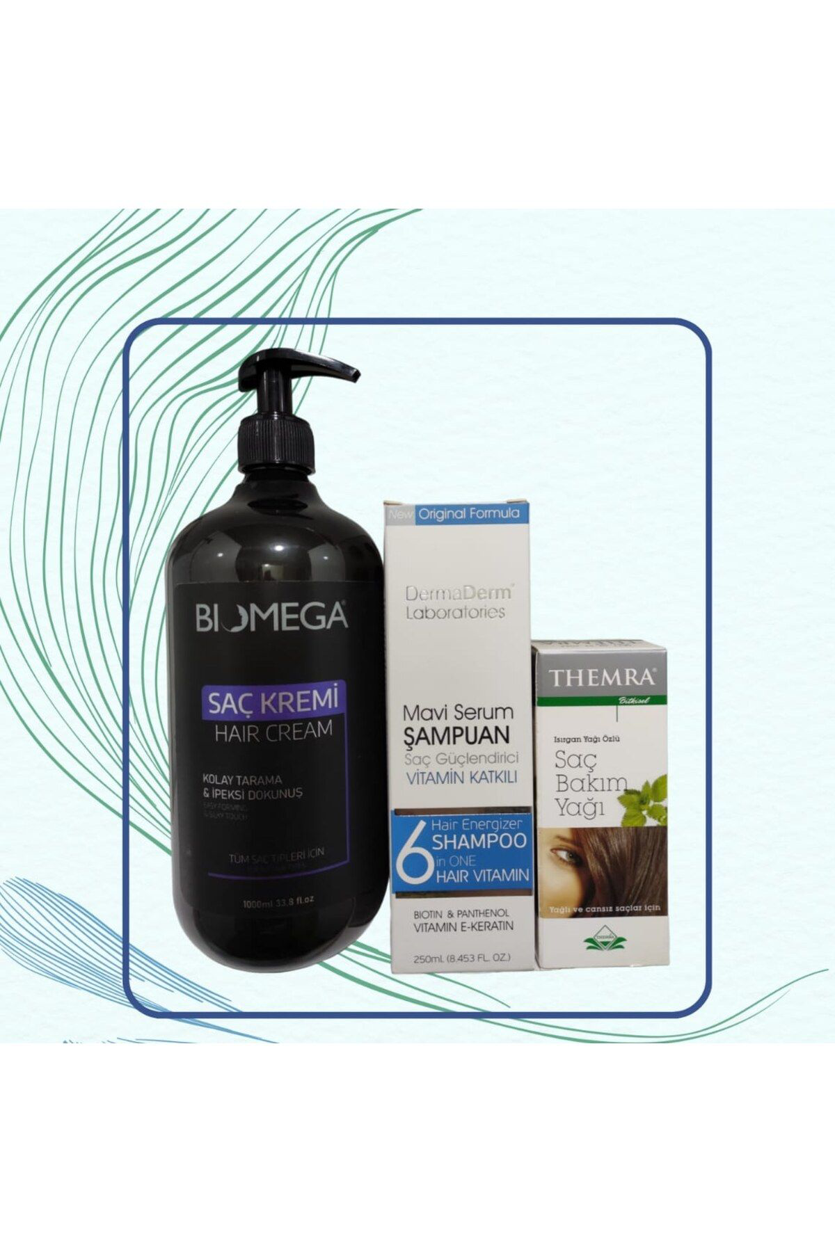 Dermaderm Mavi Saç Serumu+ Keratin Sampuan + Saç Bakim Yaği