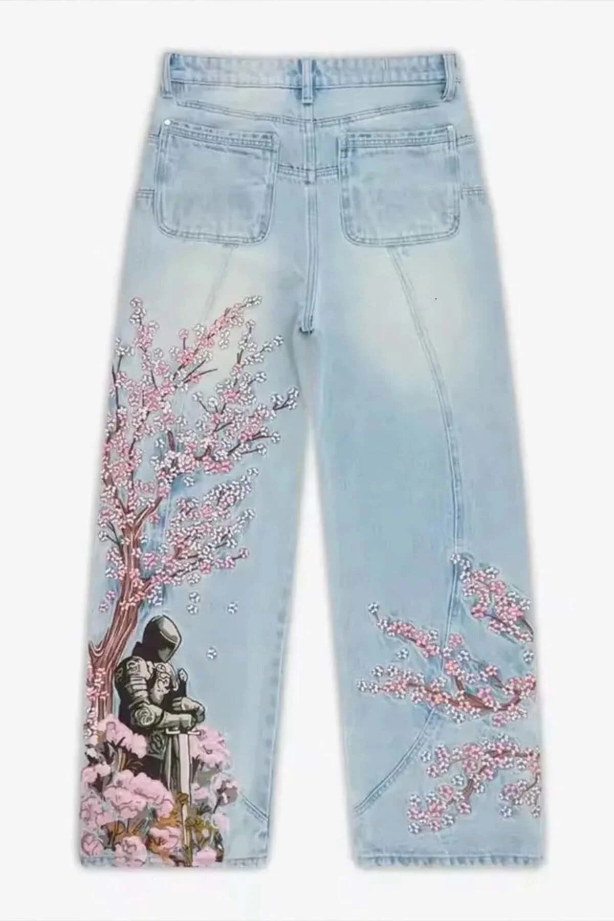Mavi Sakura Şövalye Nakışlı Y2K Baggy Pantolon Mavi Sakura Şövalye Nakışlı Y2K Baggy Pantolon