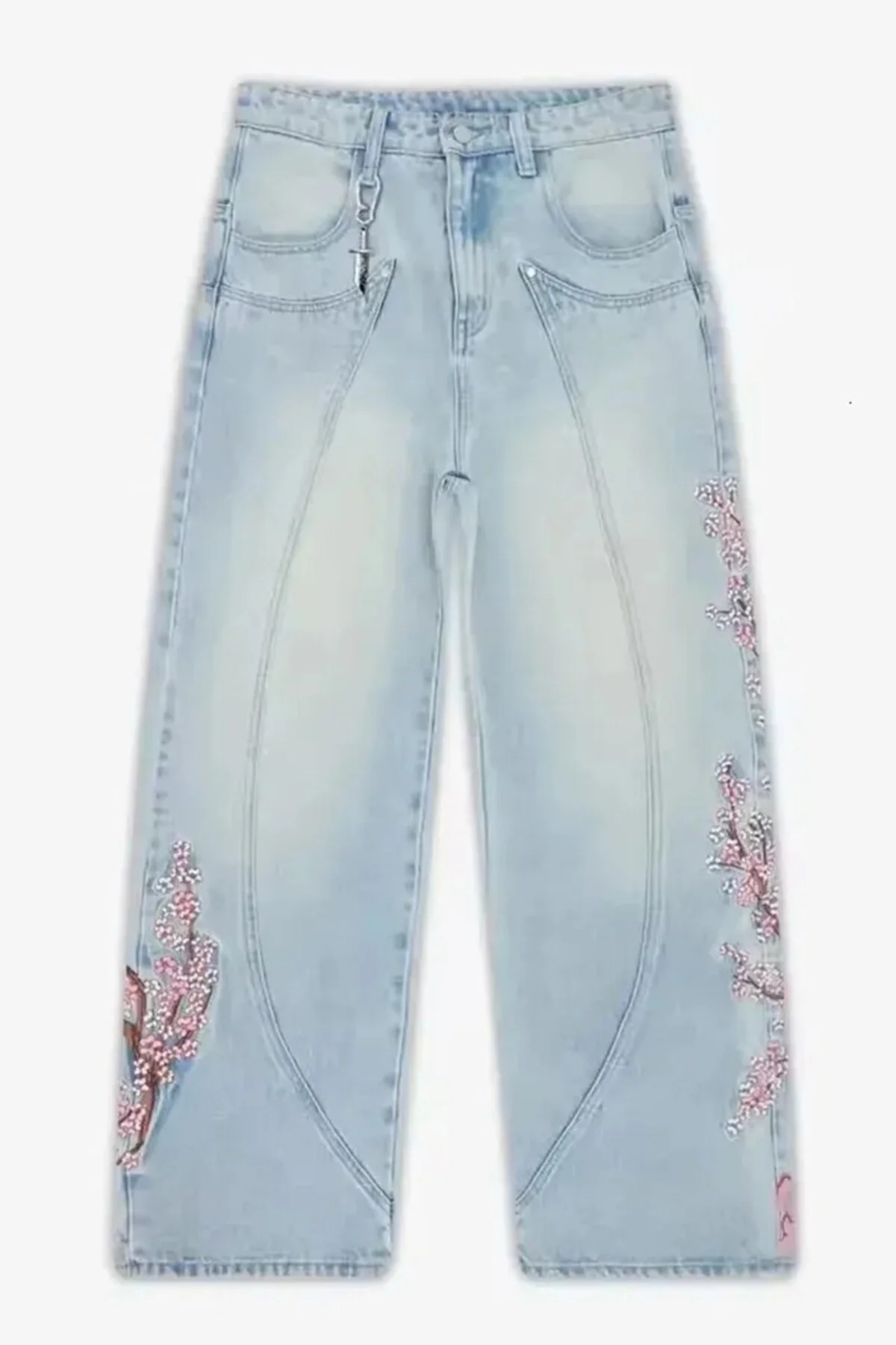 Mavi Sakura Şövalye Nakışlı Y2K Baggy Pantolon Mavi Sakura Şövalye Nakışlı Y2K Baggy Pantolon