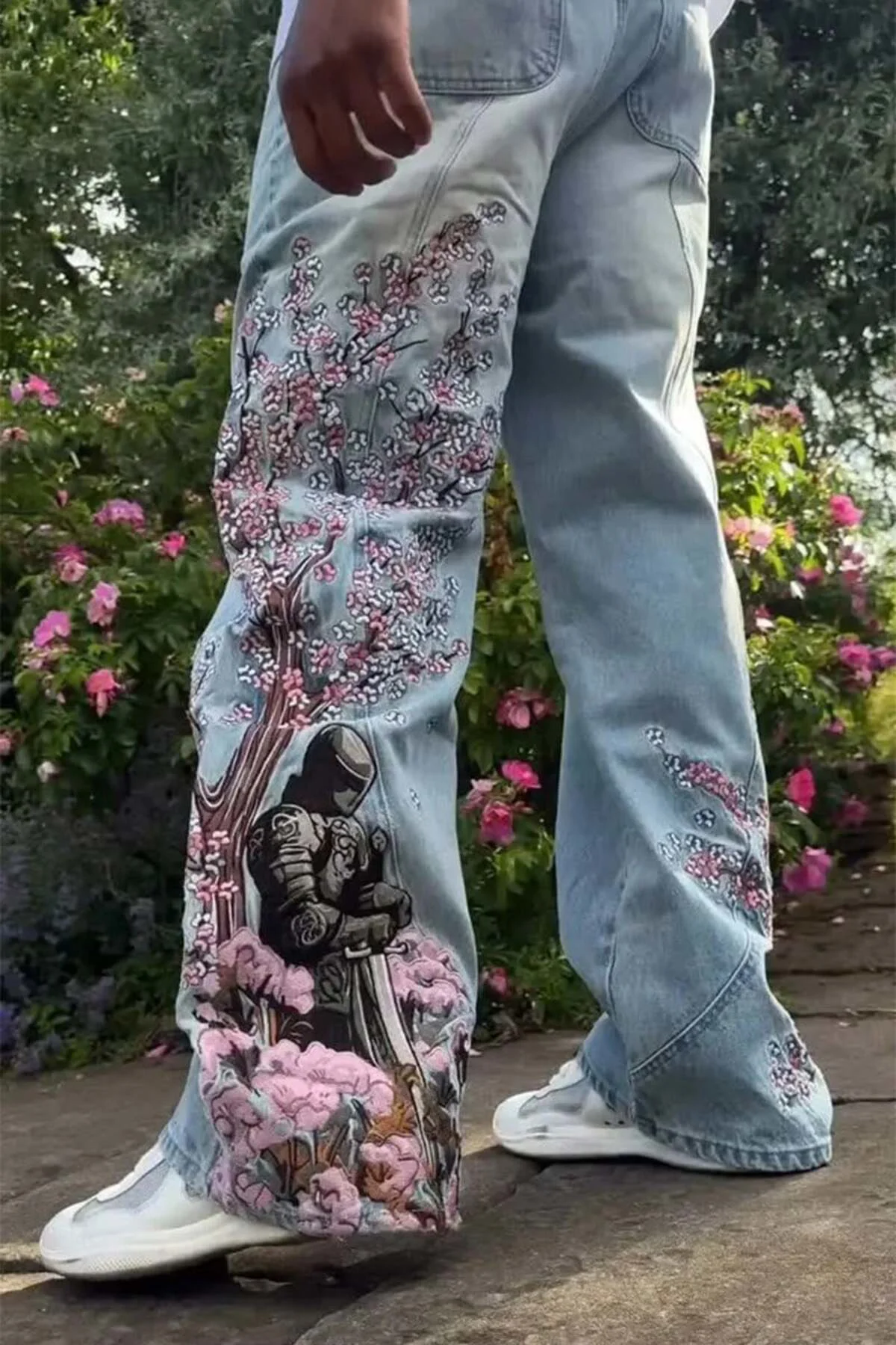 Mavi Sakura Şövalye Nakışlı Y2K Baggy Pantolon Mavi Sakura Şövalye Nakışlı Y2K Baggy Pantolon