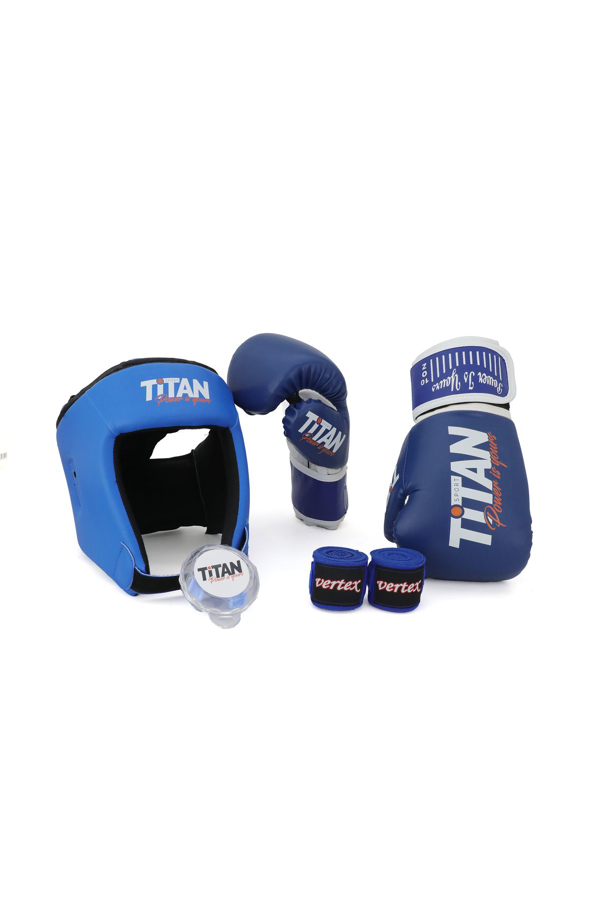 Titan Sport Mavi Serisi Özel Takim Set , Boks Kaski, Boks Eldiveni, Dişlik, B