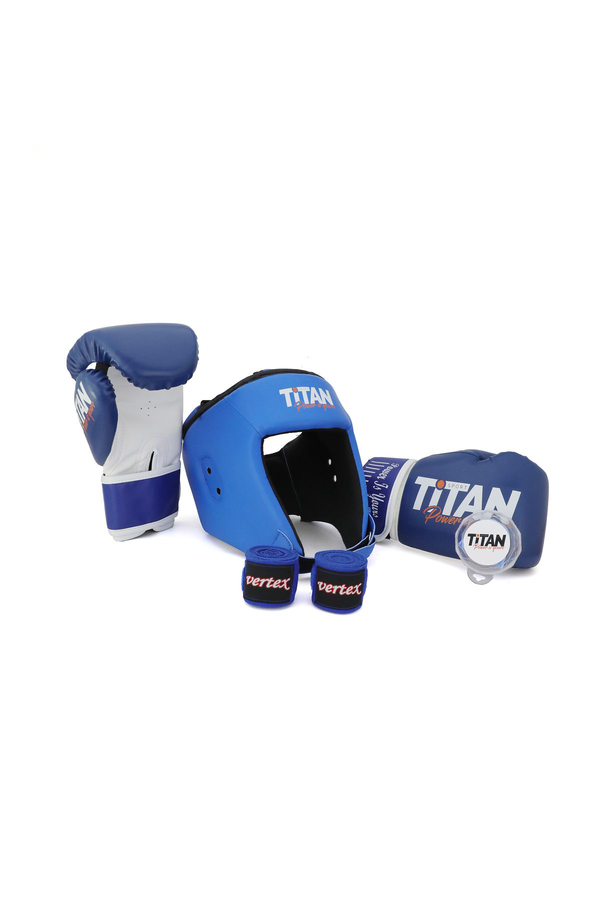 Titan Sport Mavi Serisi Özel Takim Set , Boks Kaski, Boks Eldiveni, Dişlik, B