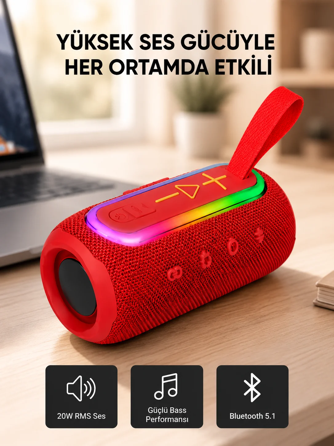 Mavi Taşınabilir Bluetooth Hoparlör Kompakt Tasarım ve Güçlü Ses