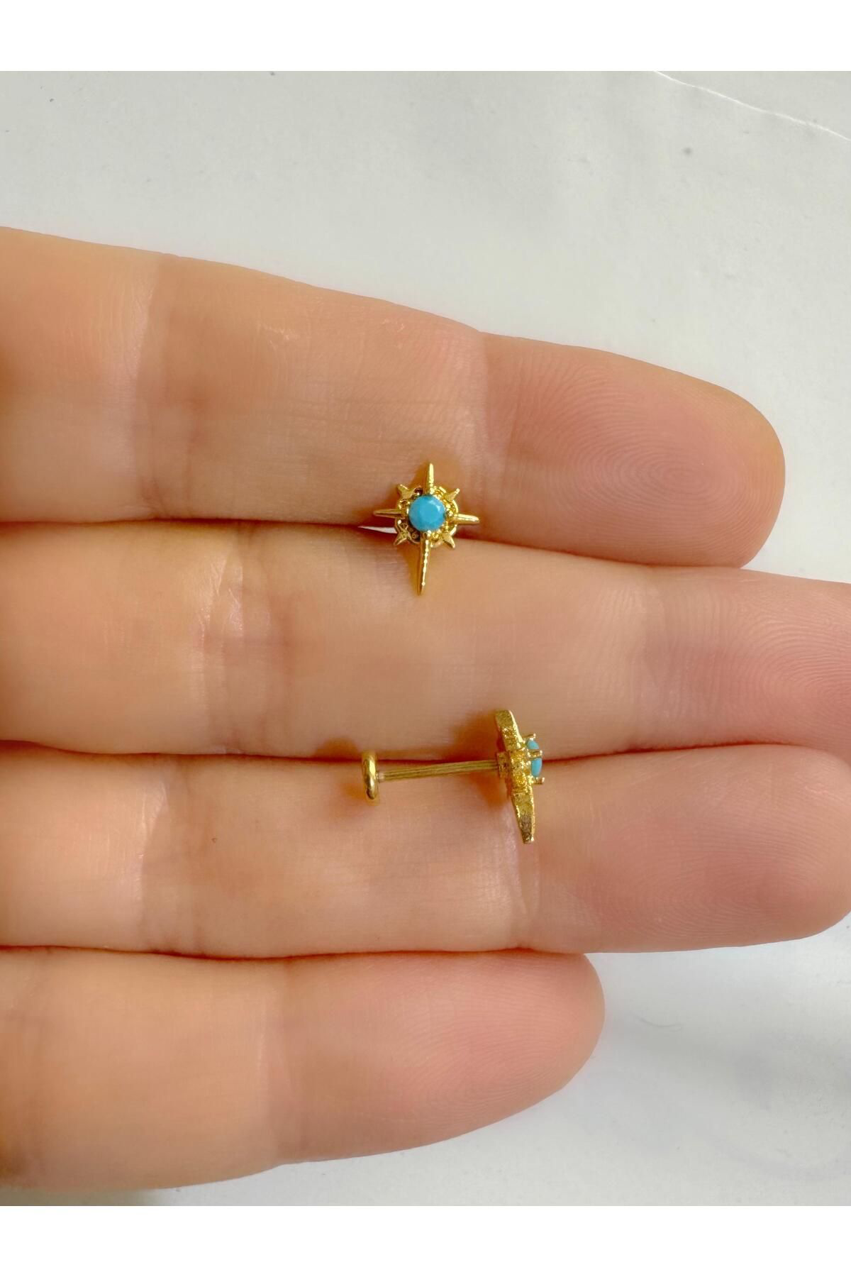 MAVİ  taşlı 1 ADET önden takmalı arkası düz tragus helix kulak me