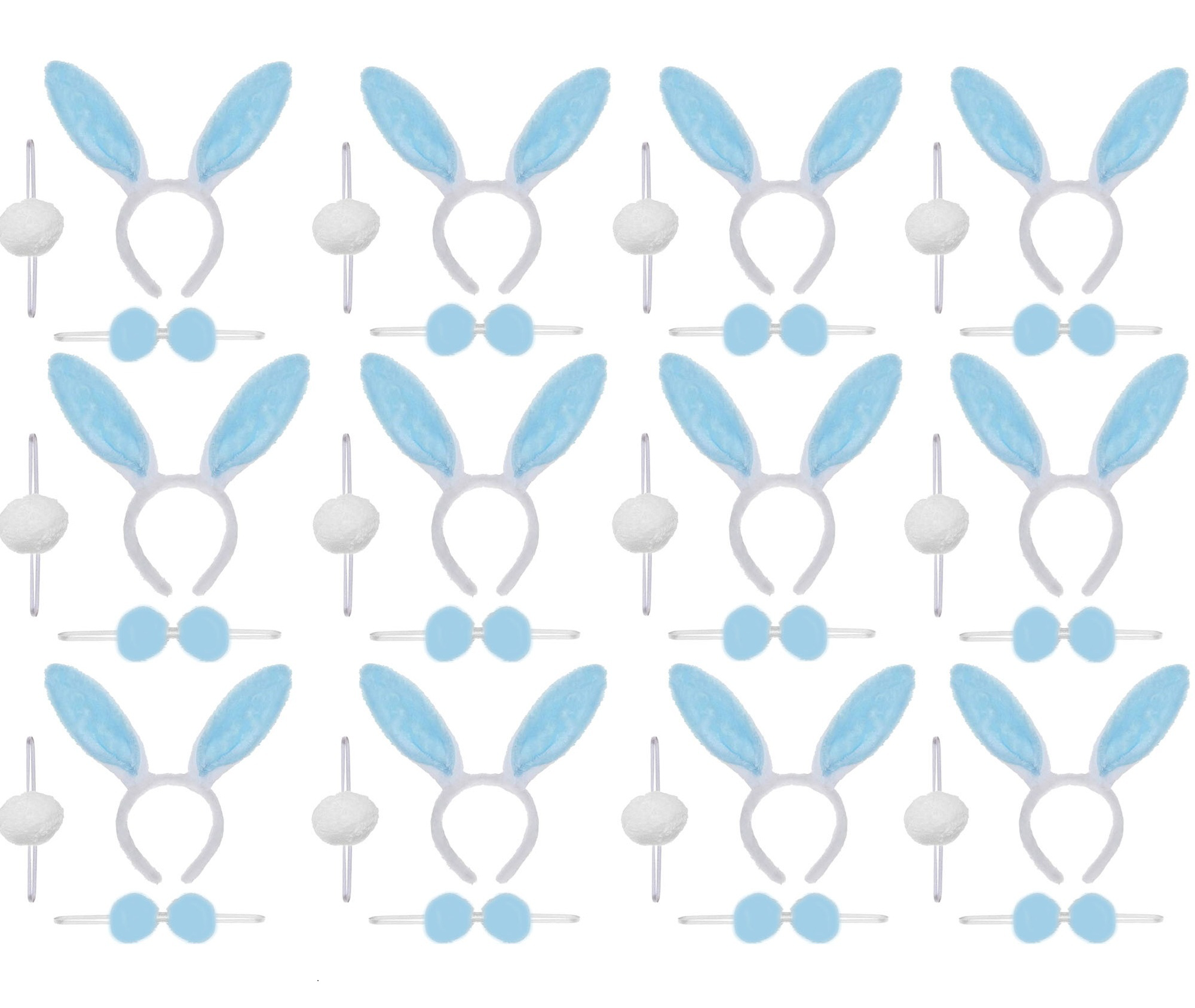Mavi Tavşan Kostüm Seti – Taç Papyon Ponpon 12 li Paket