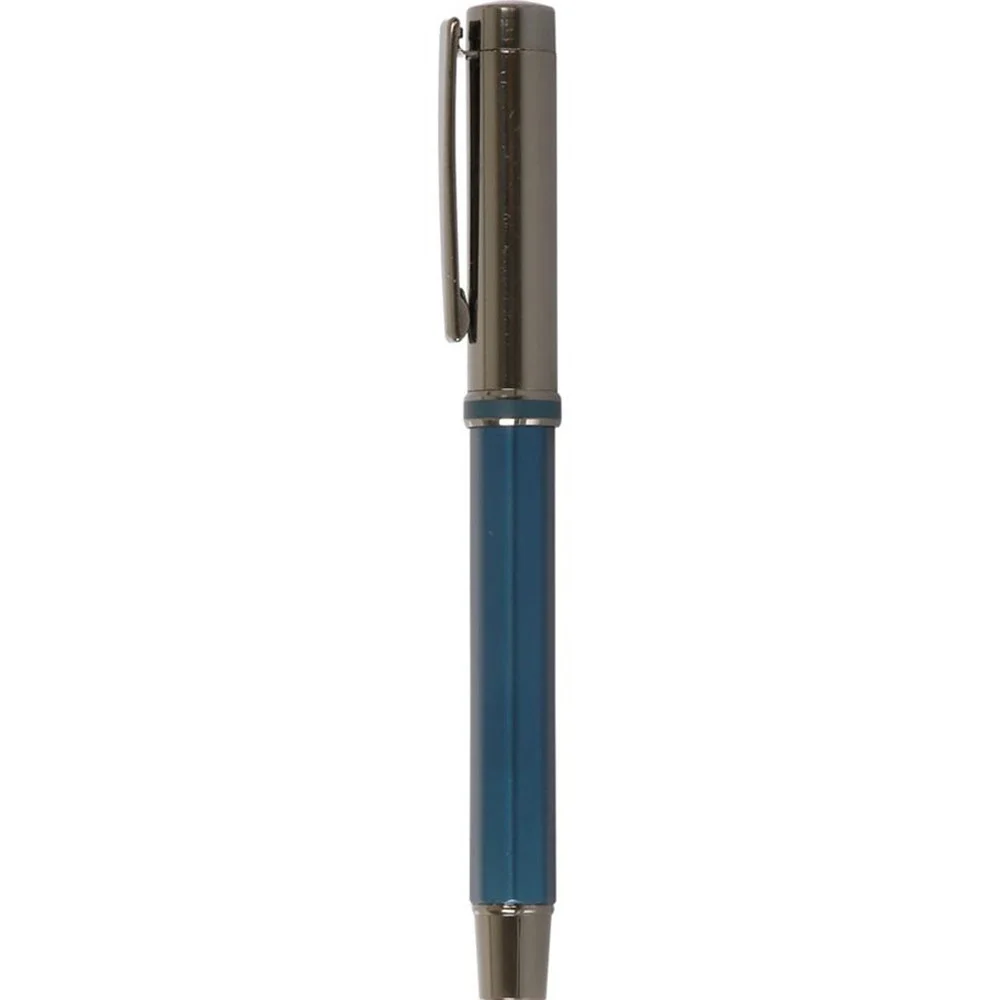 Mavi Termo Deri Defter Ve Metal Roller Kalem Seti