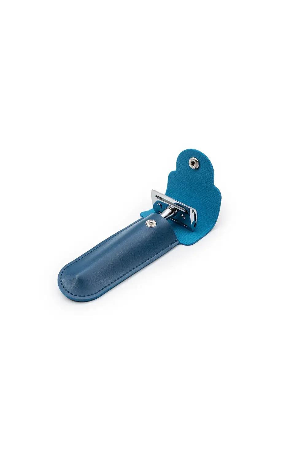 Mavi Tıraş Bıçağı Seyahat Kılıfı, Çift Taraflı Suni Deri ve Çıtçı