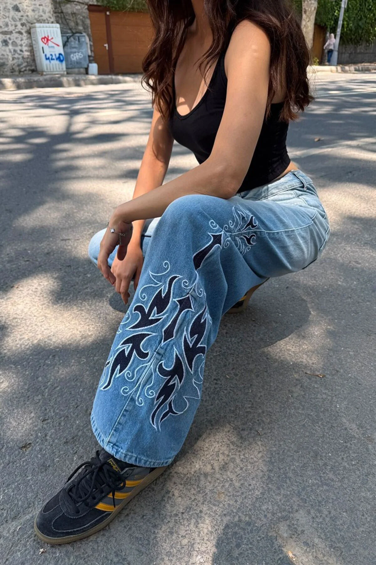 Mavi Tribal Taşlamalı Gotik Y2K Unisex Baggy Pantolon Mavi Tribal Taşlamalı Gotik Y2K Unisex Baggy Pantolon