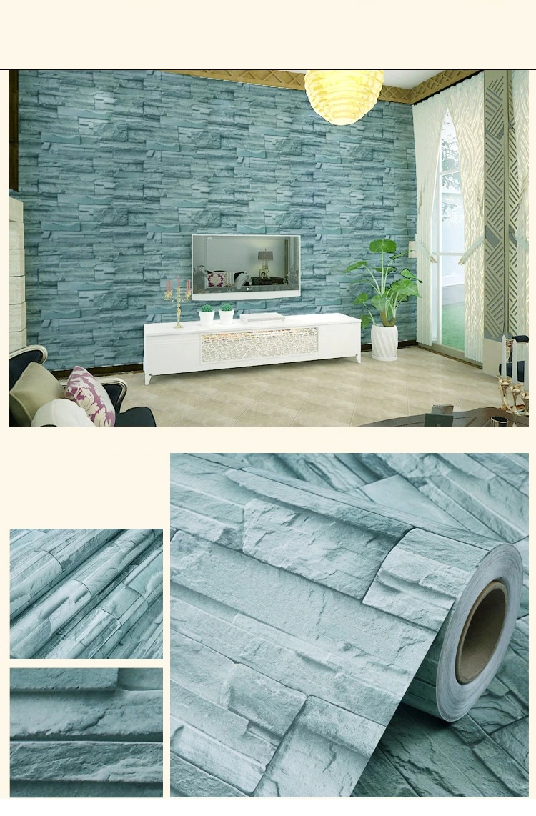 Mavi Tuğla Taş Desenli Kendinden Yapışkanlı 3d Duvar Raf Kapı Kap