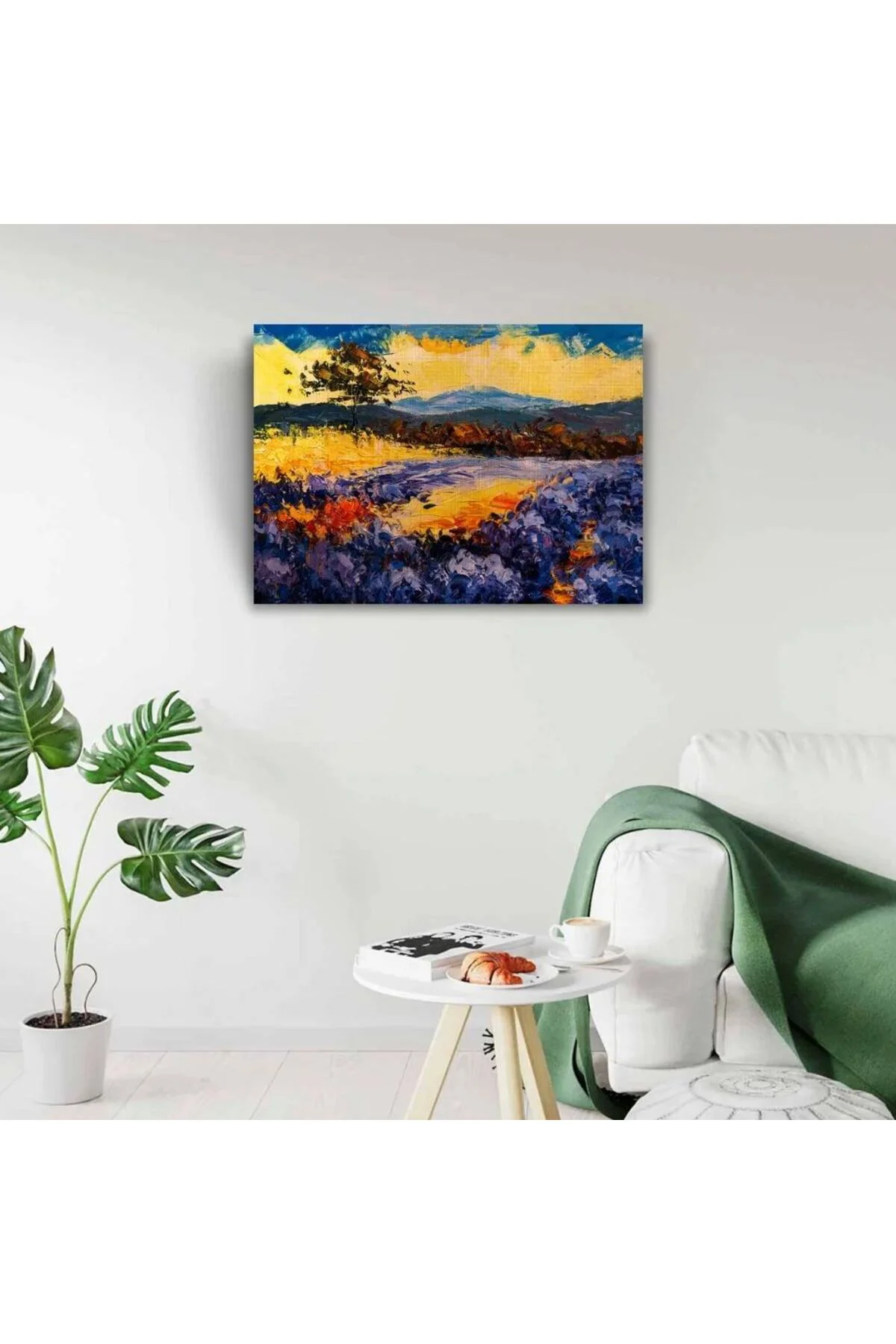 Mavi ve Sarı Tonlarda Gündoğumu Manzara Kanvas Tablo 50 x 70