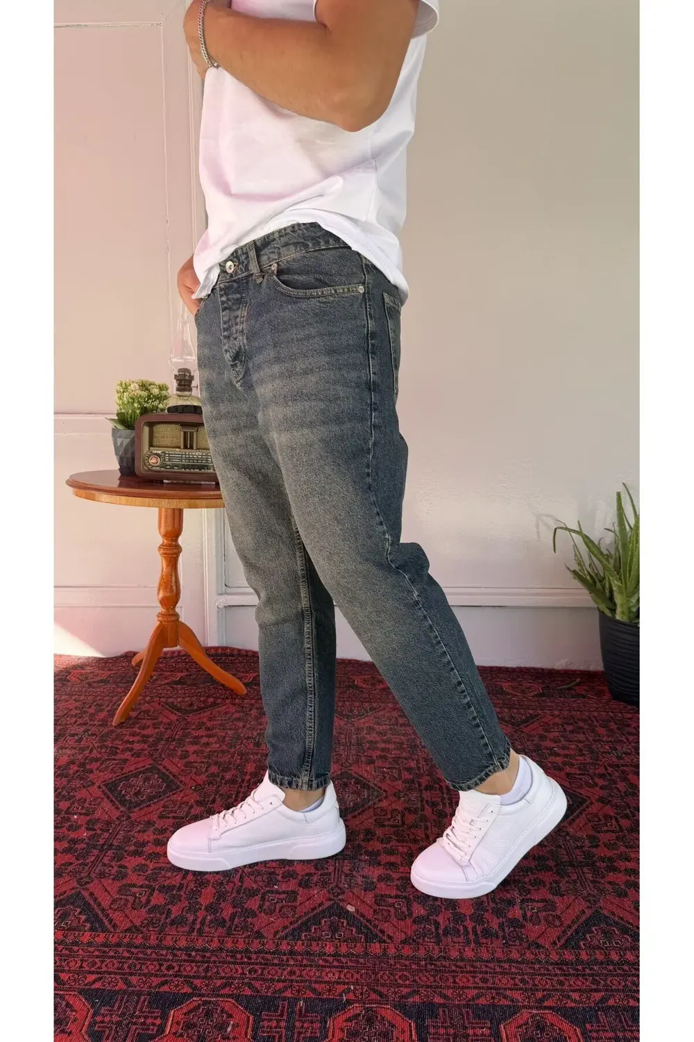 Mavi Yeşil Yıkamalı Boyfriend Jean