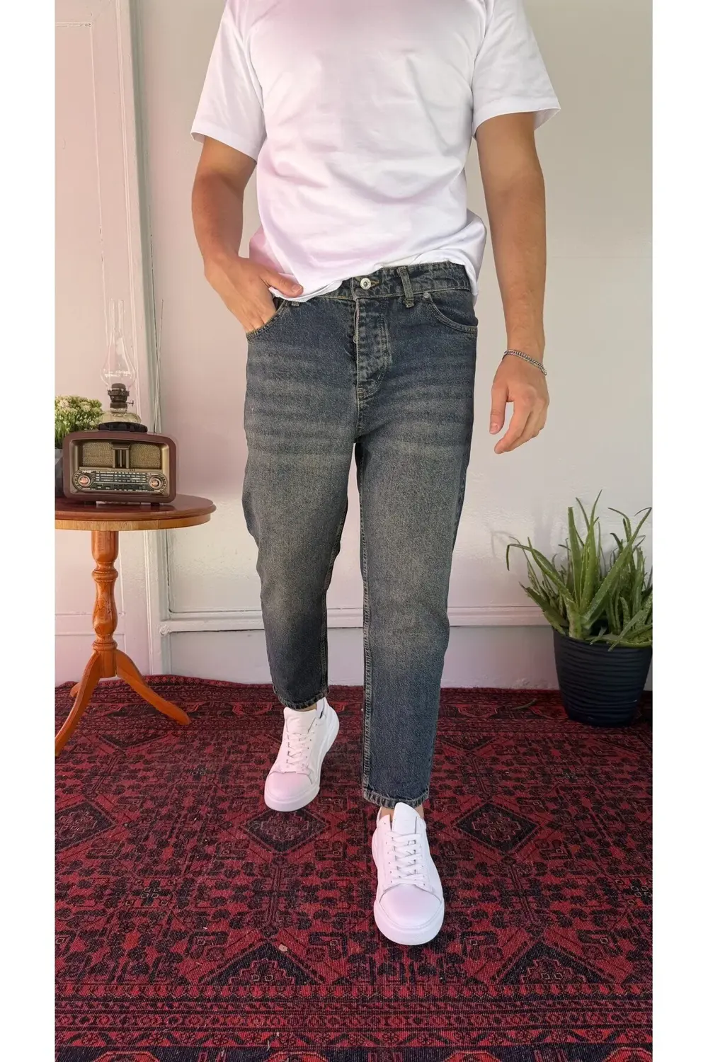 Mavi Yeşil Yıkamalı Boyfriend Jean