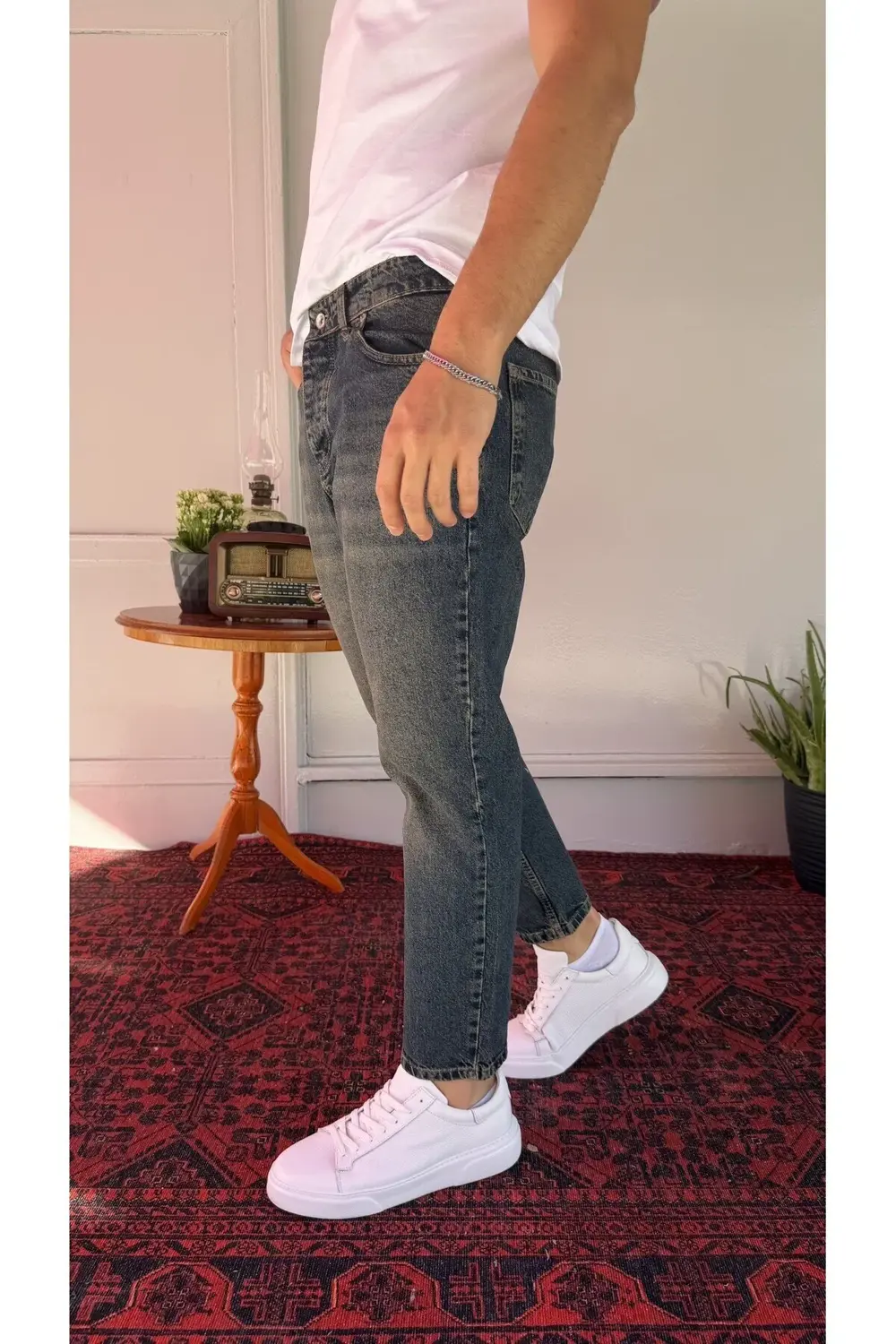 Mavi Yeşil Yıkamalı Boyfriend Jean