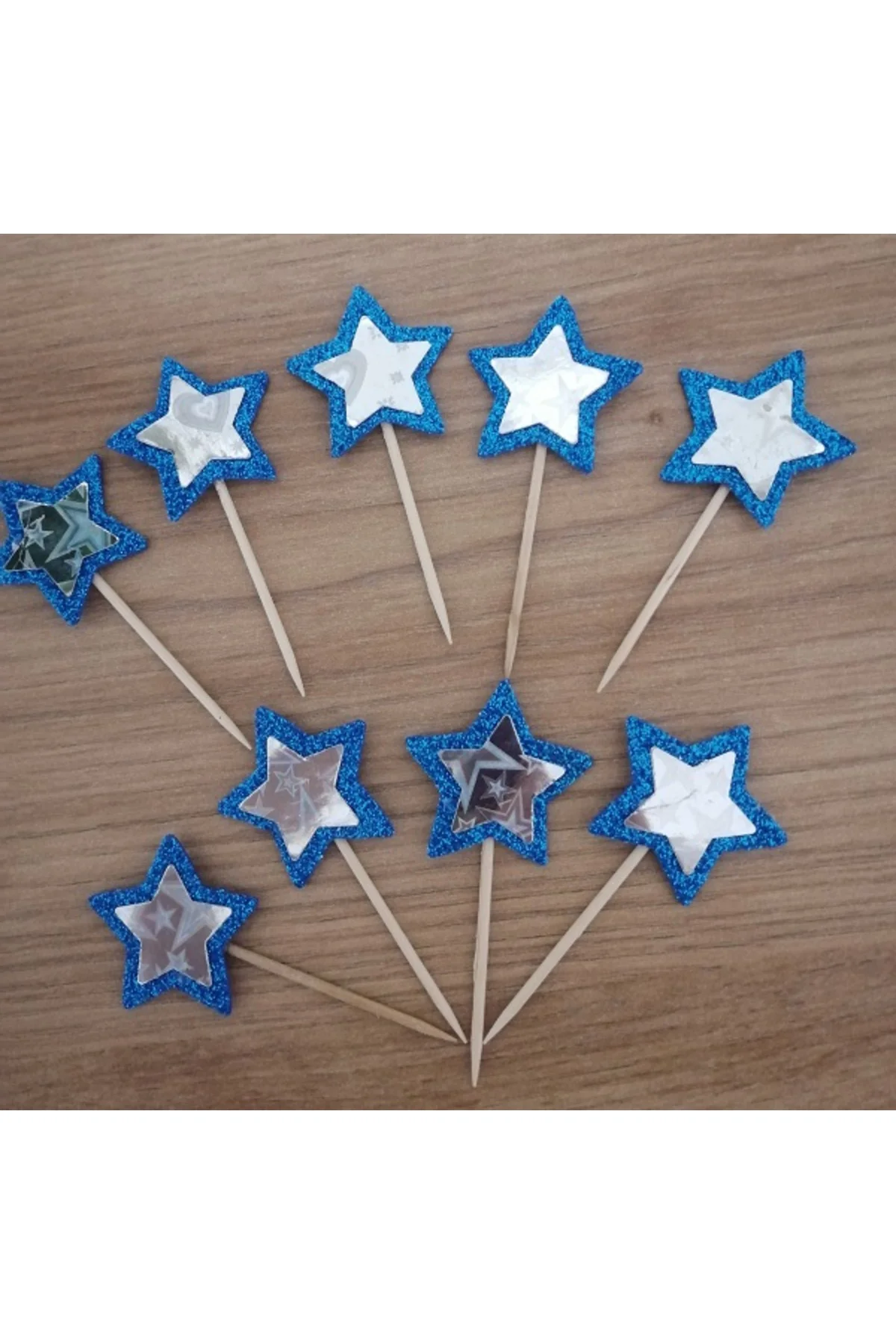 Mavi Yıldız Konseptli Kürdan Pasta Süsü,cupkek 15'li