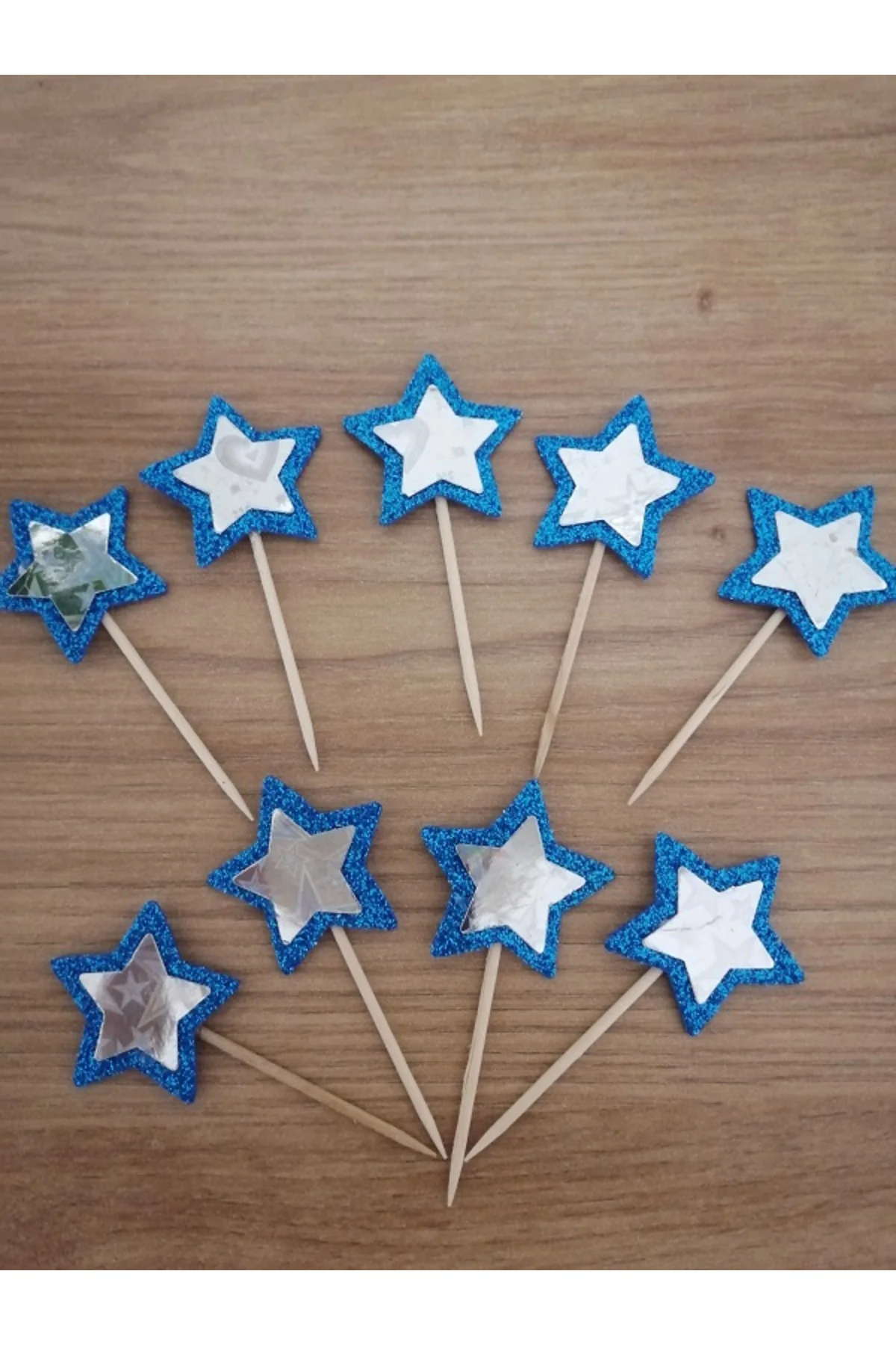 Mavi Yıldız Konseptli Kürdan Pasta Süsü,cupkek 15'li