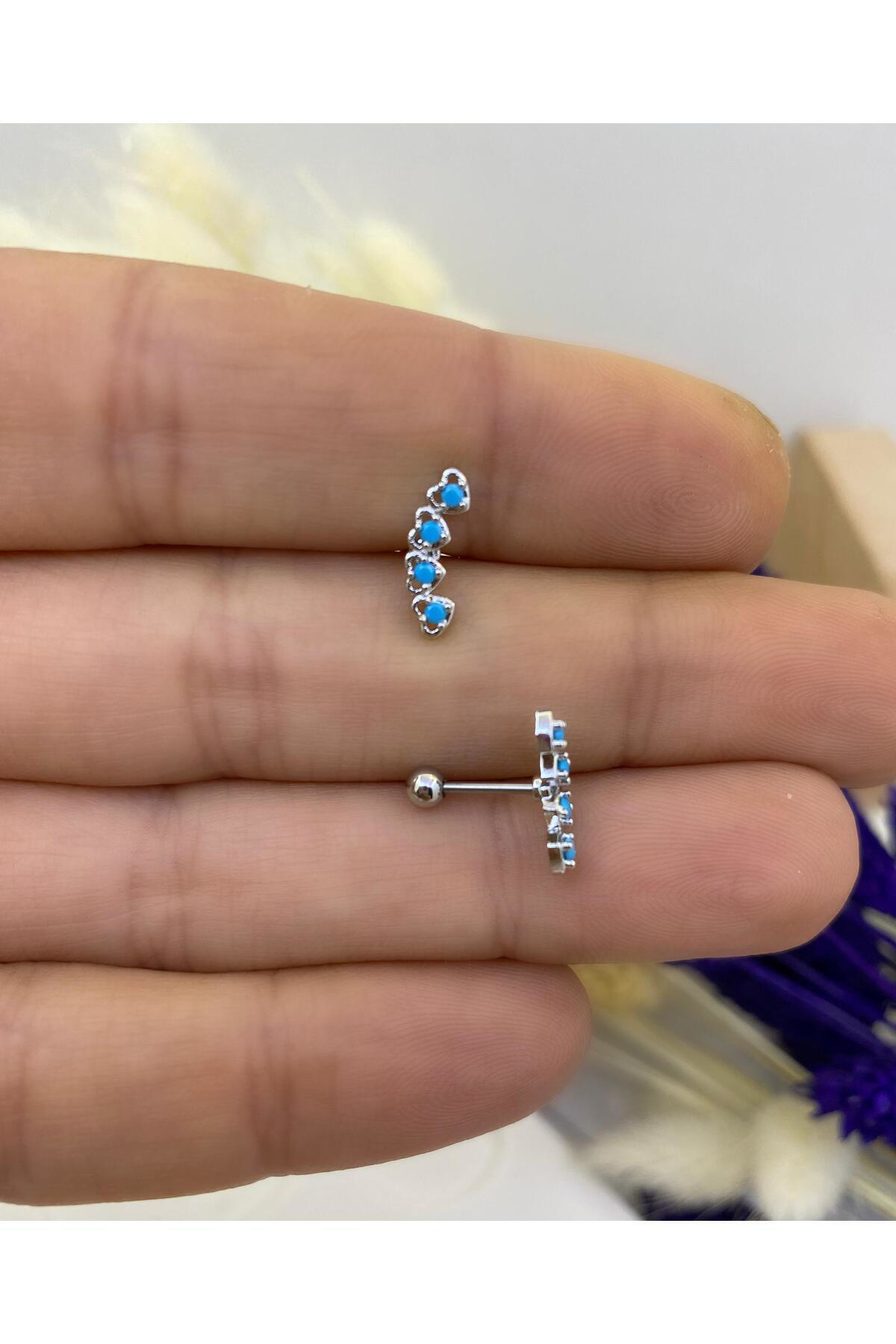 mavi zirkon taşlı kalpli kıkırdak tragus lobe uyumlu 1 adet pierc