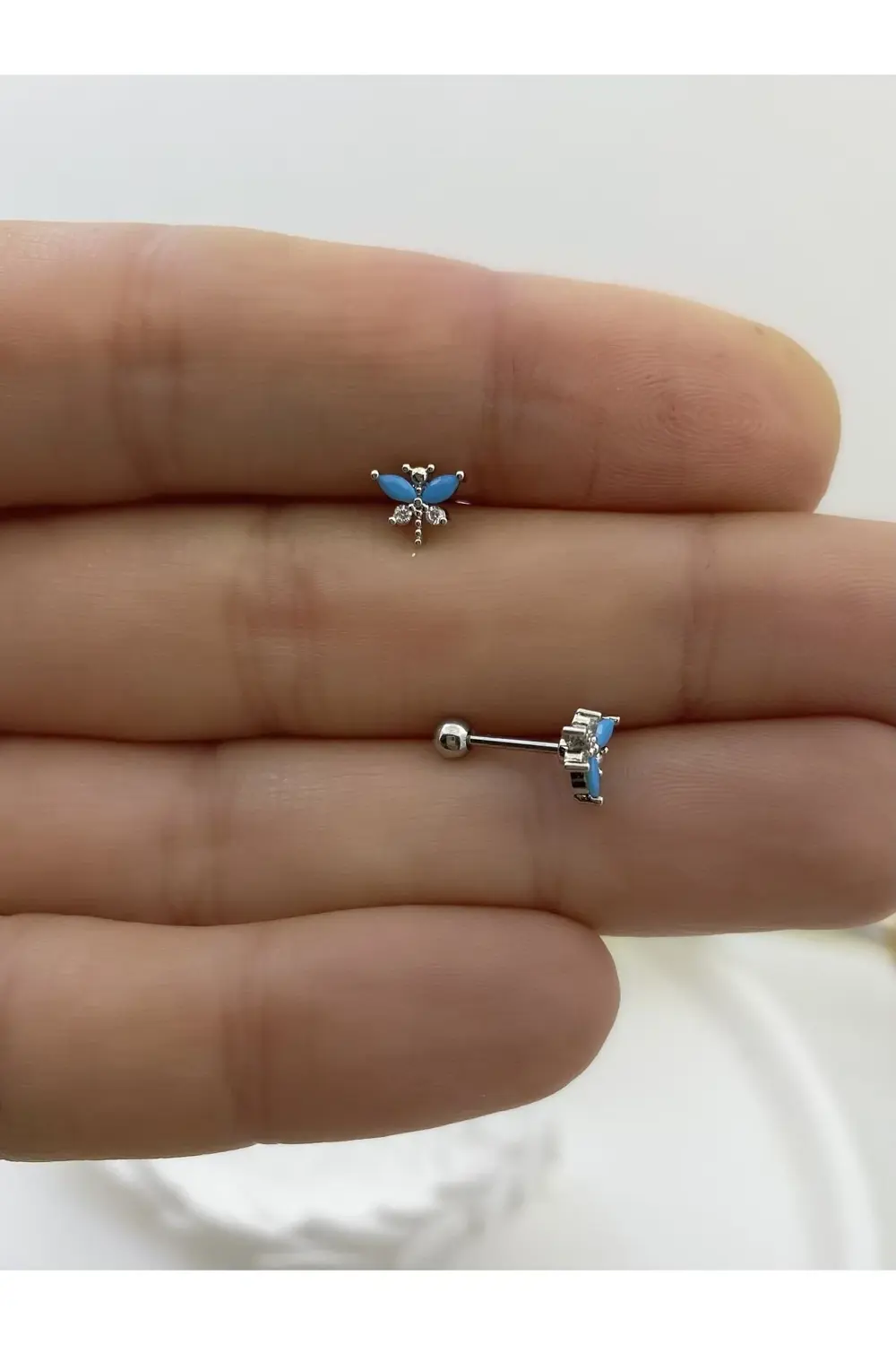 mavi zirkon taşlı yusufçuk kıkırdak helix tragus lobe conch uyuml