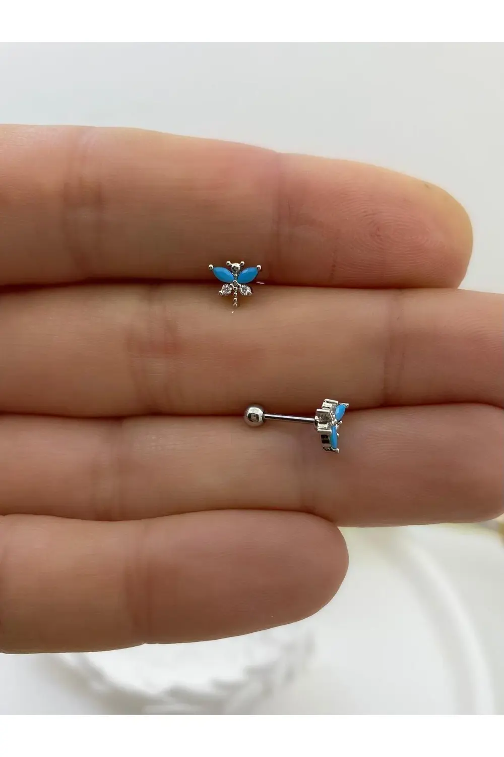 mavi zirkon taşlı yusufçuk kıkırdak helix tragus lobe conch uyuml