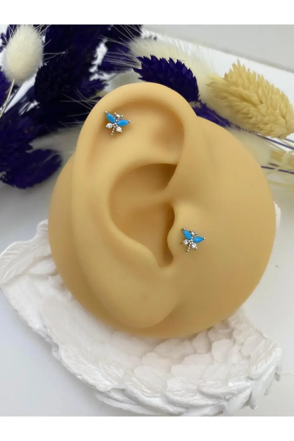 mavi zirkon taşlı yusufçuk kıkırdak helix tragus lobe conch uyuml