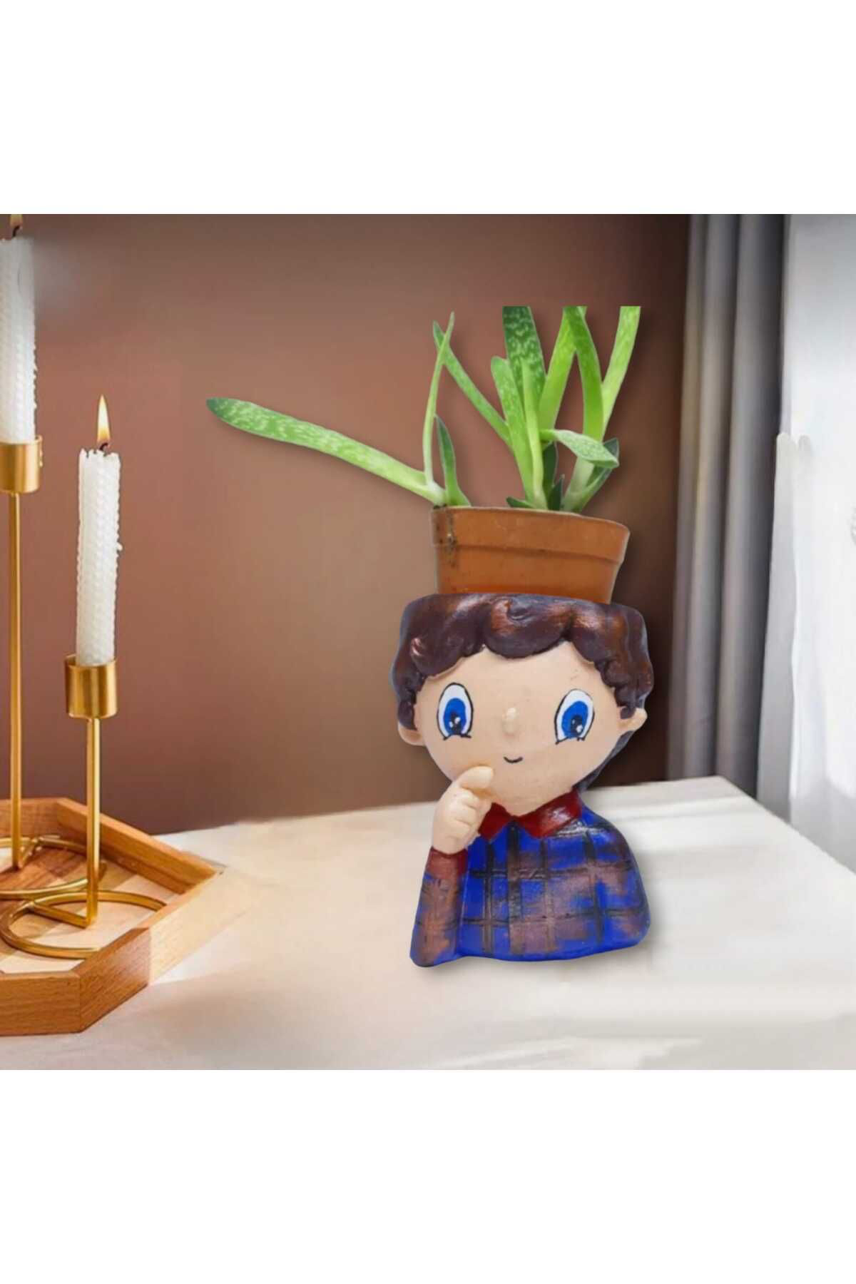 Dodemert Home Maviş Yakışıklı Erkek Bebek Beton Saksı& Mumluk ( Dekoratif )