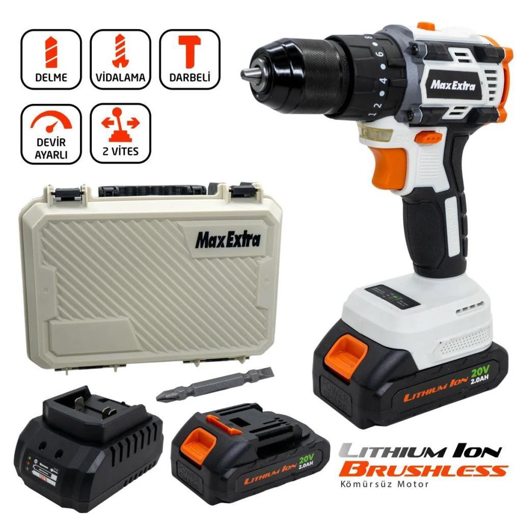 Max Extra MX2020 Kömürsüz Çift Akülü Darbeli Matkap 20V 2.0Ah Max Extra MX2020 Kömürsüz Çift Akülü Darbeli Matkap 20V 2.0Ah
