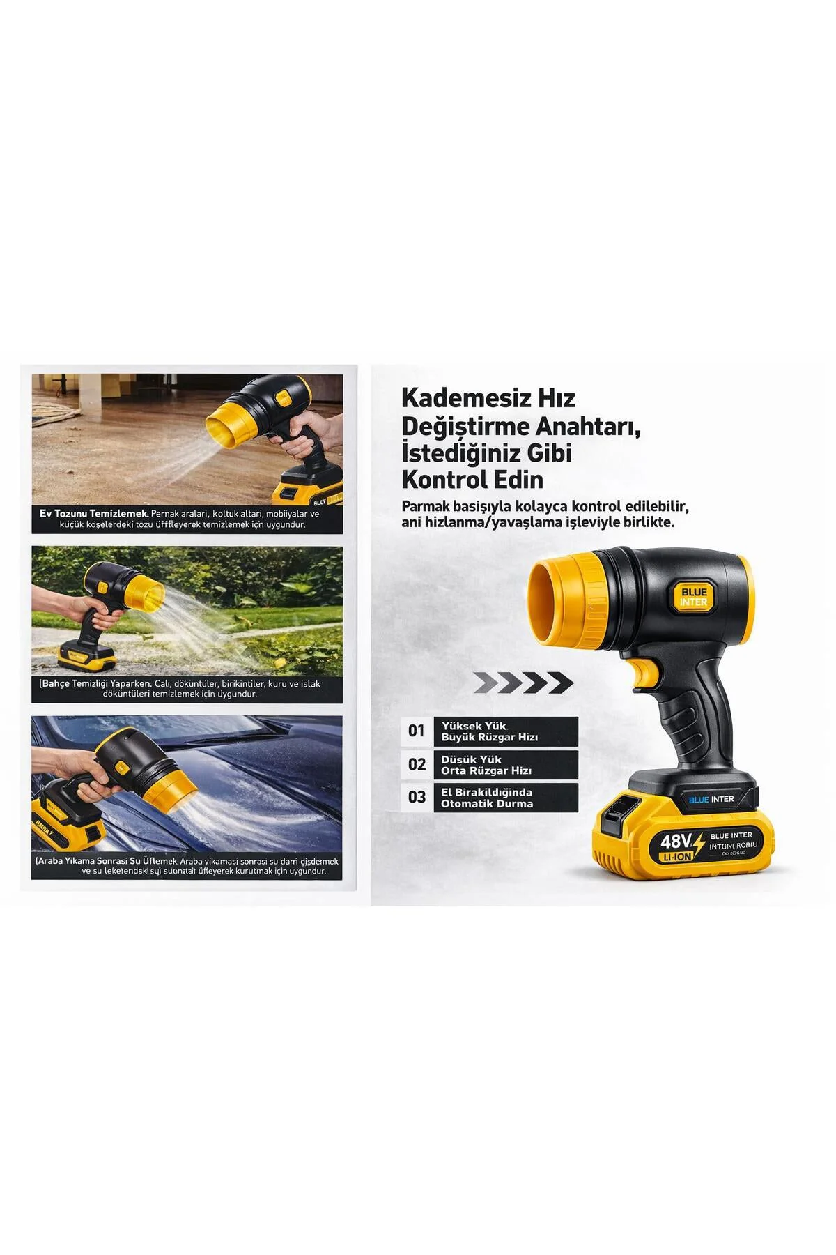 MAX Kablosuz Hava Üfleme / Blower - 350W Güç, 6500mAh Pil, Şarj Edilebilir Taşınabilir Üfleme Cihazı