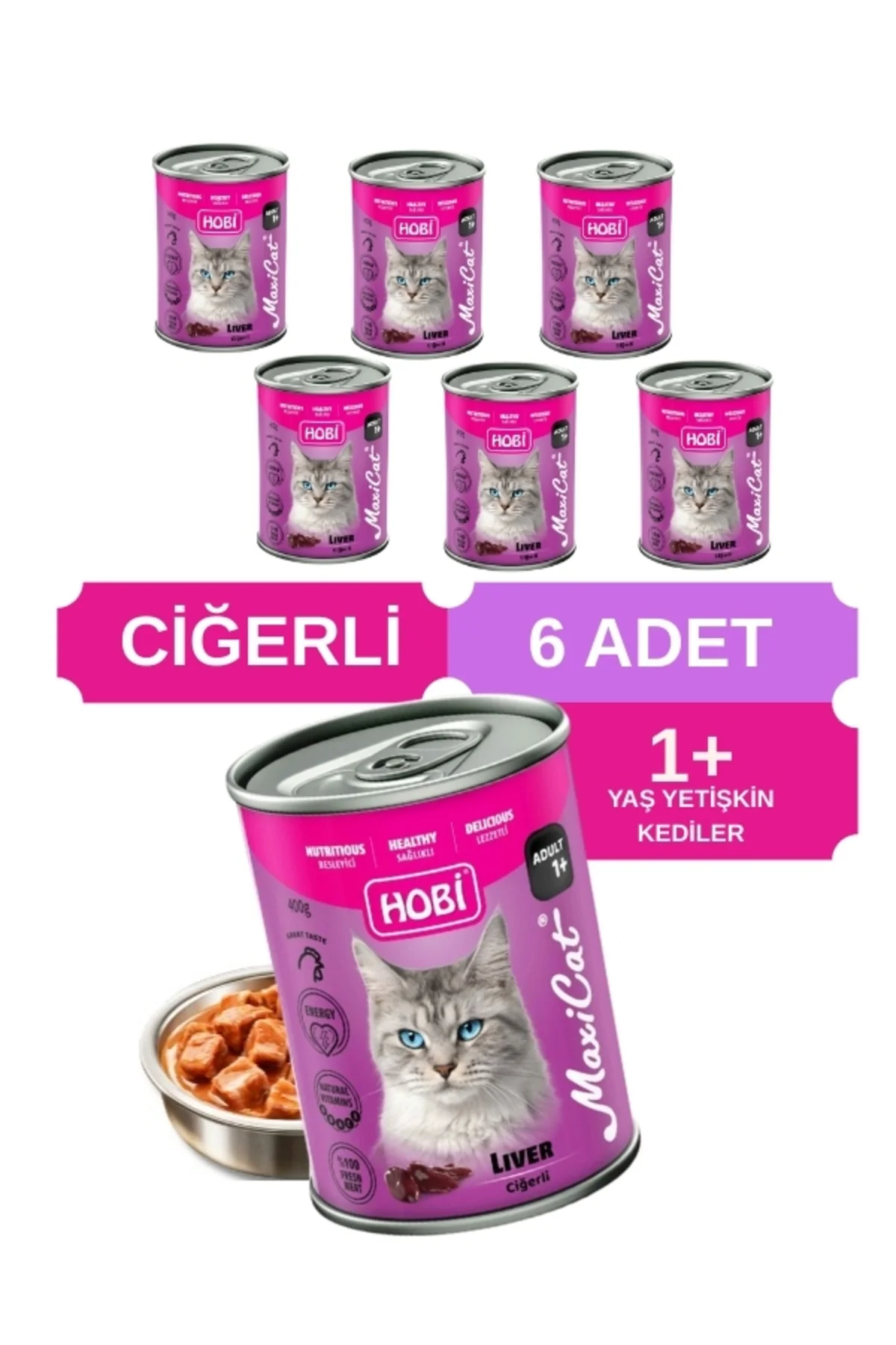 Maxicat Ciğerli Yetişkin Kedi Konservesi 400 Gr x 6 Adet - Taurin Destekli, Tam ve Dengeli Mama