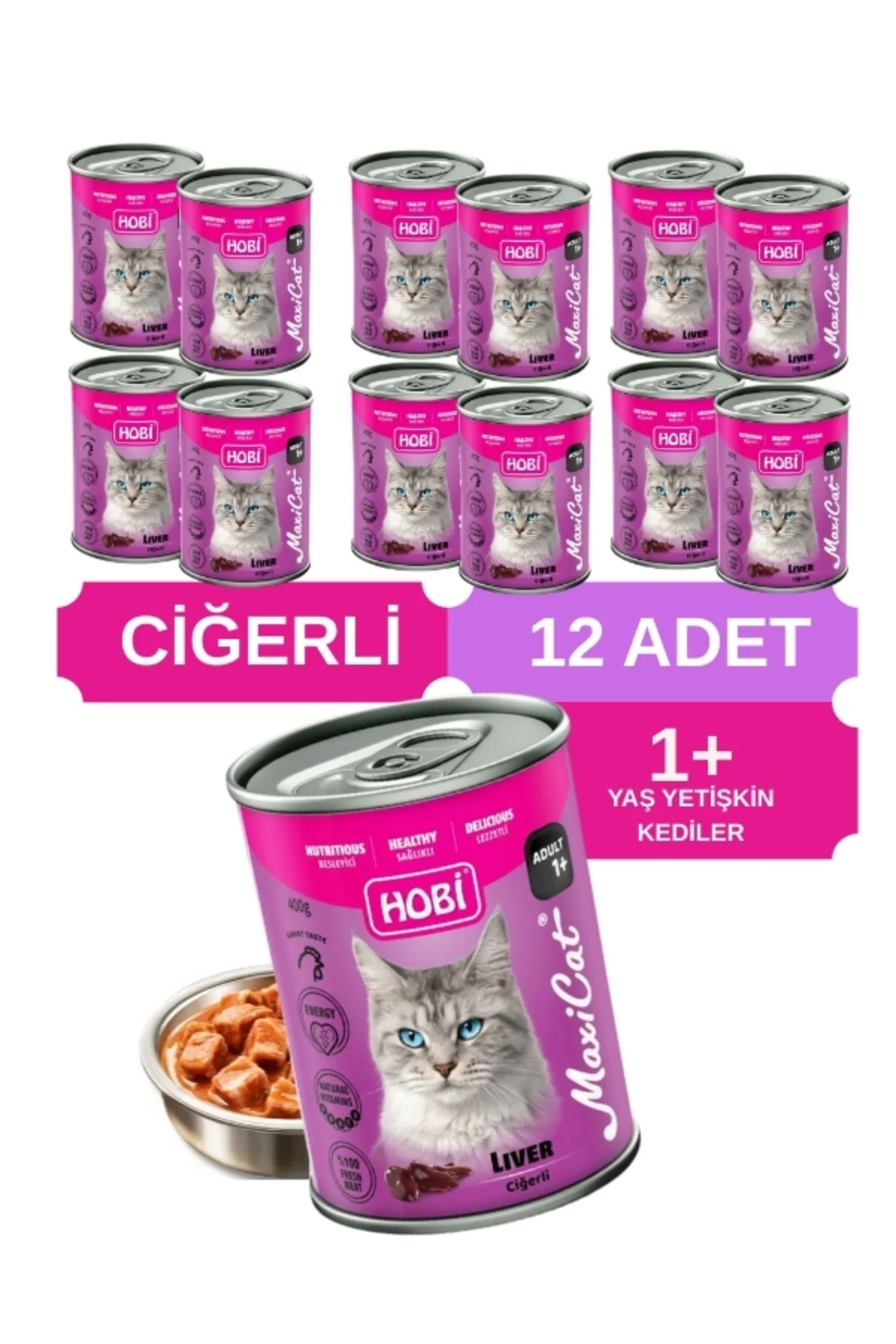 Maxicat Ciğerli Yetişkin Kedi Konservesi 400 Gr x 12 Adet