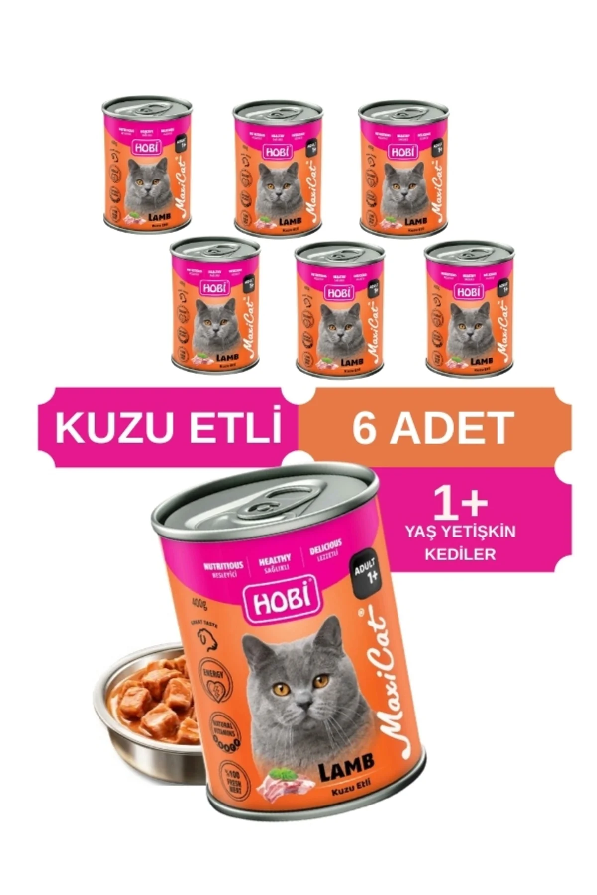 Maxicat Kuzu Etli Yetişkin Kedi Konservesi 400 Gr x 6 Adet
