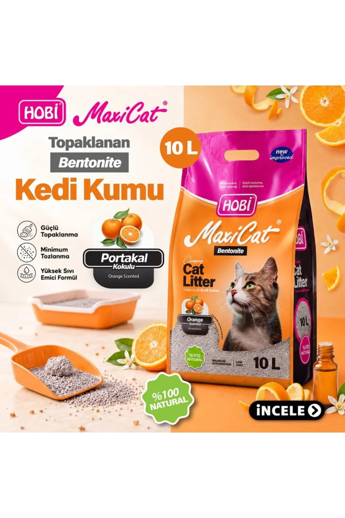 Maxicat Portakal Kokulu Bentonit Kedi Kumu 10 L | Süper Emicilik ve Ferah Koku Maxicat Portakal Kokulu Bentonit Kedi Kumu 10 L | Süper Emicilik ve Ferah Koku