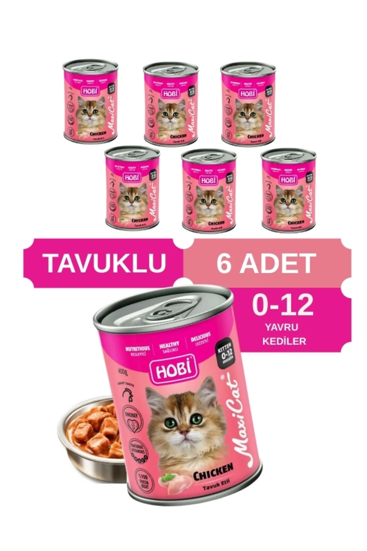 Maxicat Tavuklu Yavru Kedi Konservesi 400 Gr x 6 Adet - Vitamin D