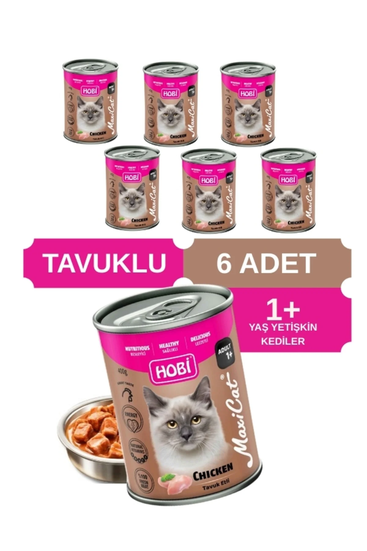 Maxicat Tavuklu Yetişkin Kedi Konservesi 400 Gr x 6 Adet - Taurin