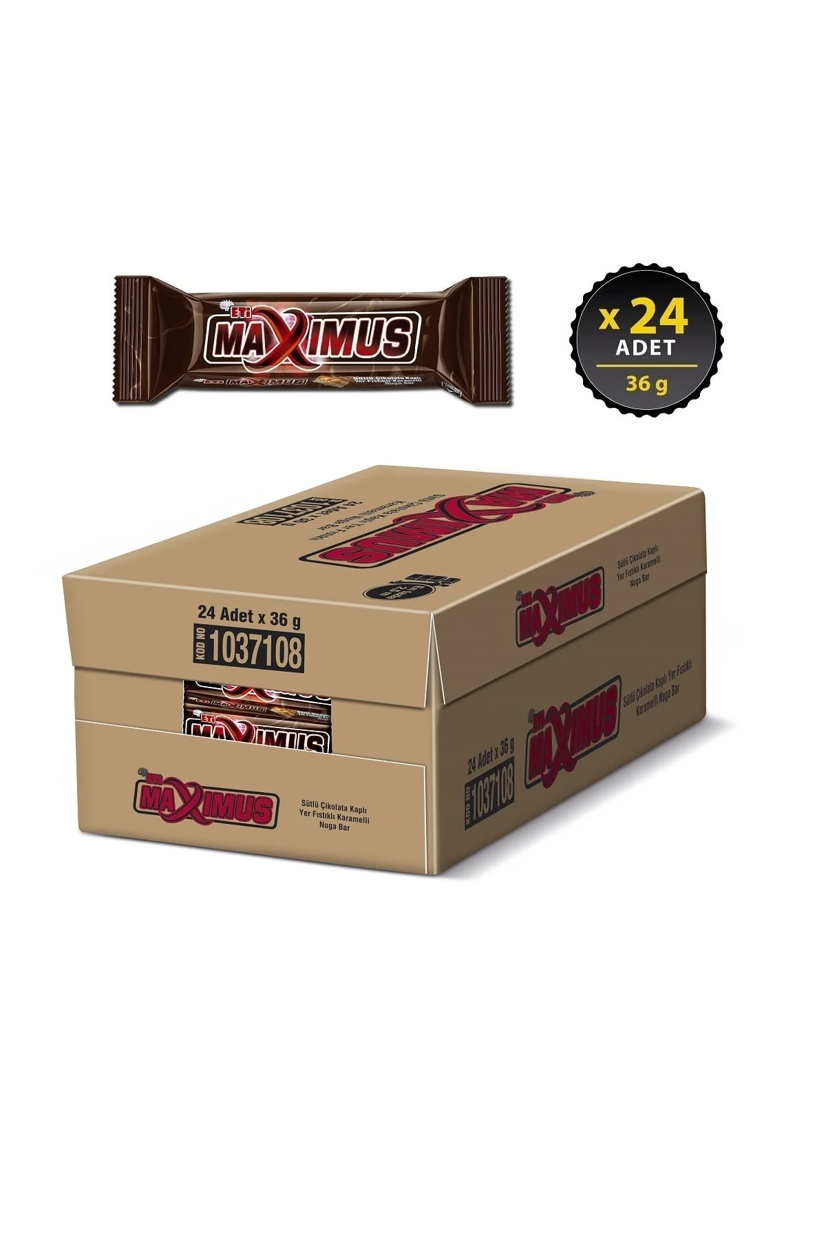 Maximus Sütlü Çikolata Kaplı Yer Fıstıklı Karamelli Nuga Bar 36 g
