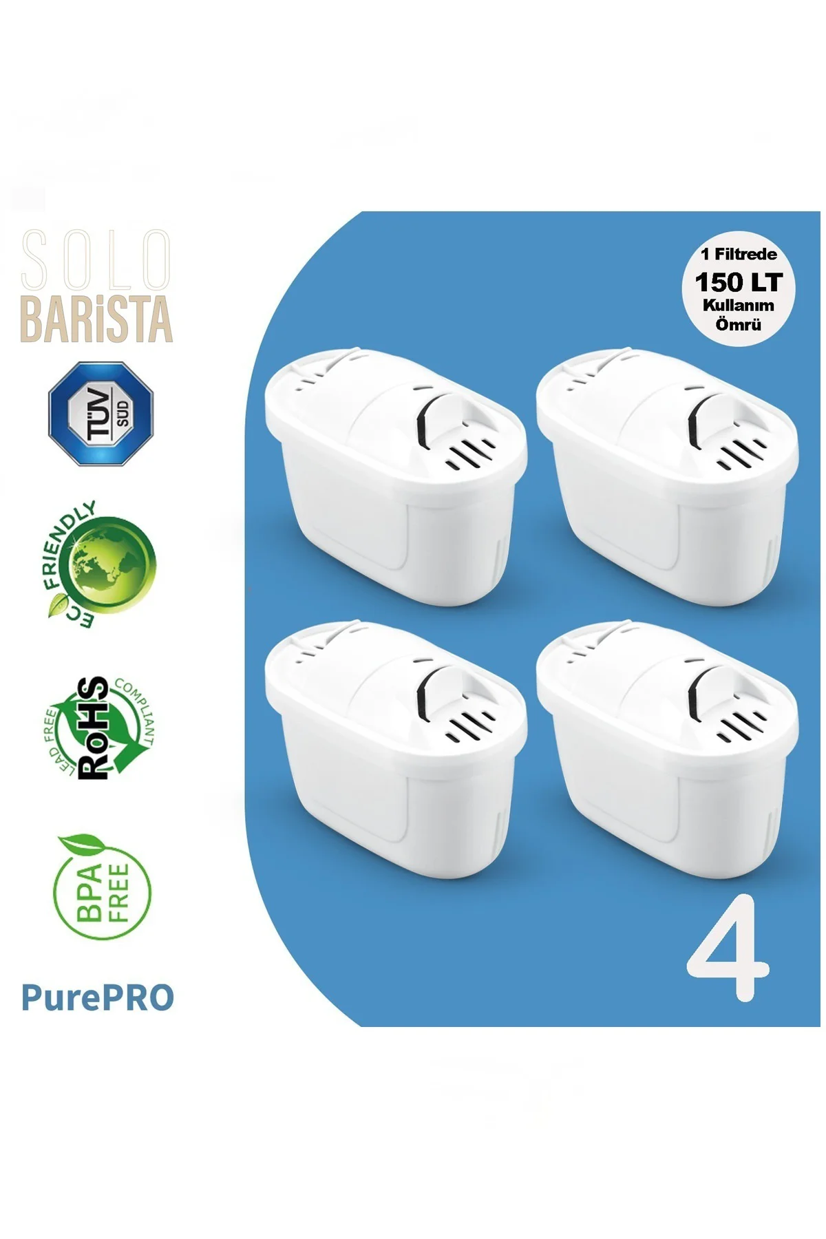 Maxtra+ Pro Uyumlu PurePro Su Arıtma Surahi Filtresi 4 Adet