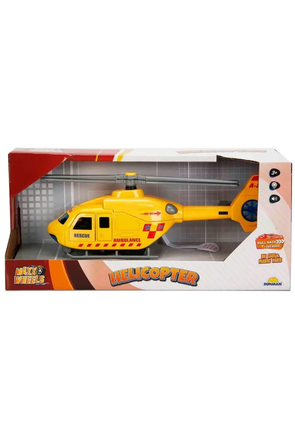 Maxx Wheels Sesli Işıklı Çek Bırak Die Cast Helikopter – Metal Gö
