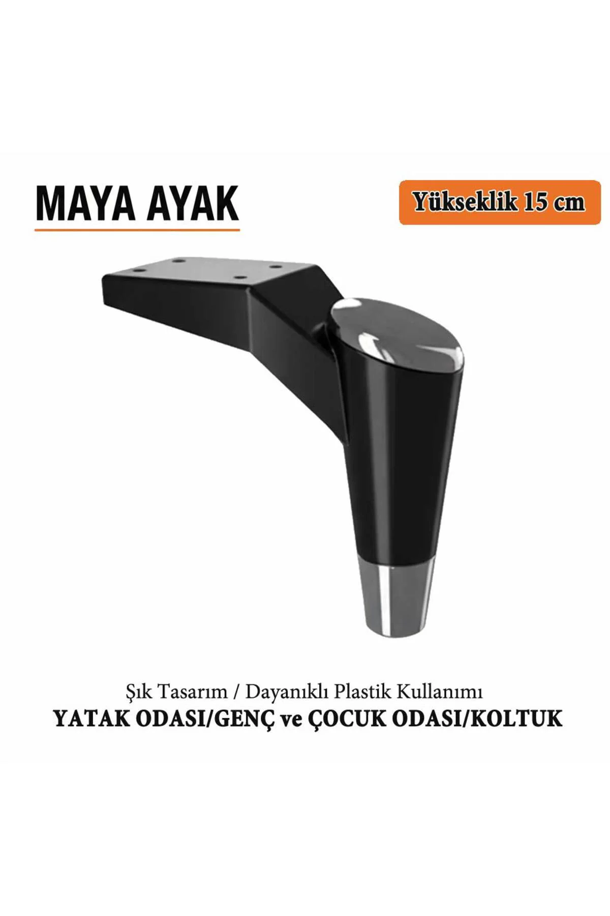 MAYA AYAK 15 CM SİYAH-KROM Mobilya Kanepe Sehpa Tv Ünitesi Koltuk