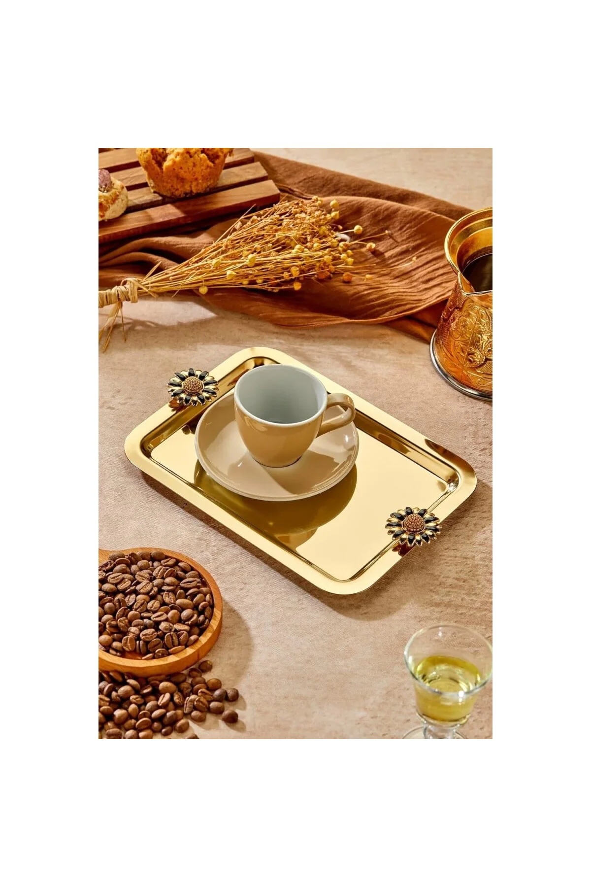 Mayaglory Elegante Gold Serisi, Duo Fiore Nero Kulp Desenli Gold 