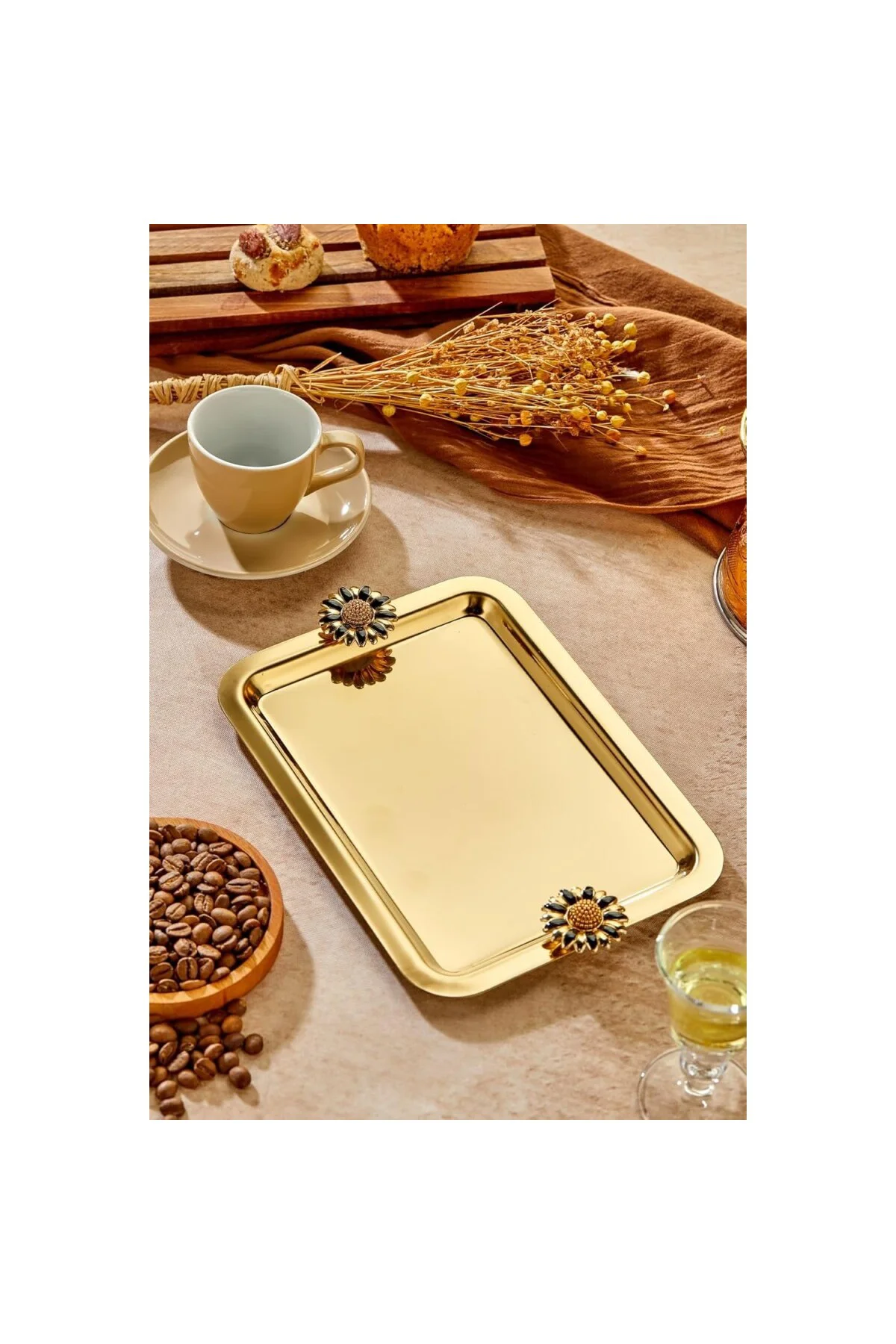 Mayaglory Elegante Gold Serisi, Duo Fiore Nero Kulp Desenli Gold 