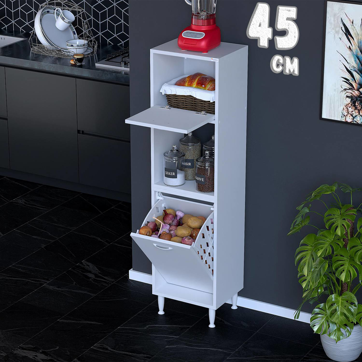 Mayra 45 cm Çok Amaçlı Kiler Dolabı Mutfak Banyo Düzenleyici Tek Mayra 45 cm Çok Amaçlı Kiler Dolabı Mutfak Banyo Düzenleyici Tek